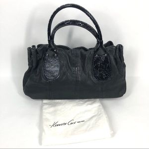 Kenneth Cole New York Black Leather and Patent Leather Satchel with Dust Bag